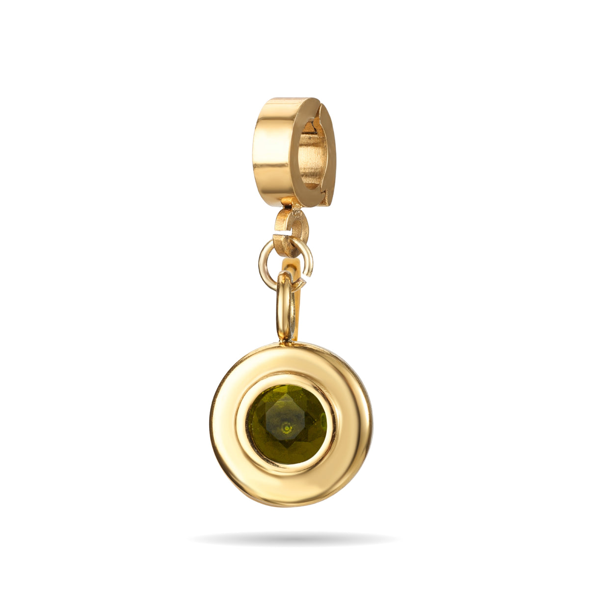 Orenza August Peridot Charm – Round Bezel Birthstone Charm – The Orbit Collection