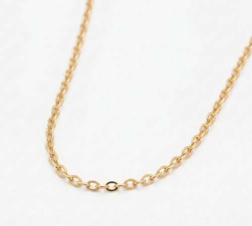A delicate gold chain necklace with a short section of interlocking oval links, photographed against a clean white background.