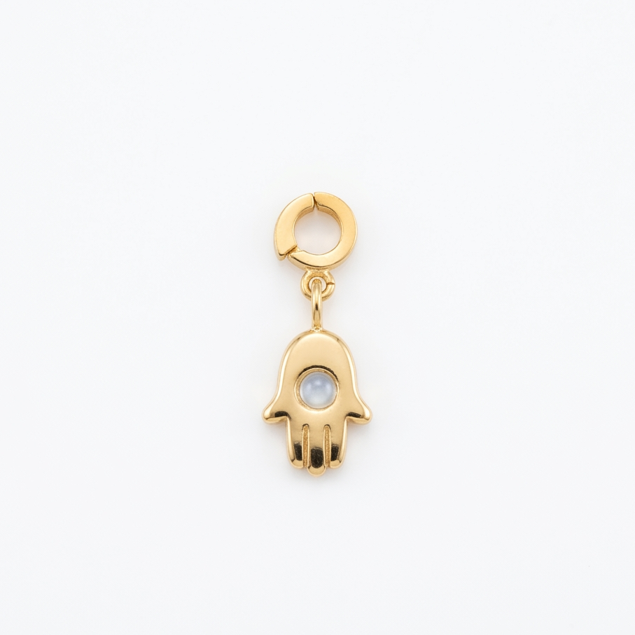 Orenza Hamsa Hand Pearl Charm - Gold Spiritual Charm - Waterproof Jewelry