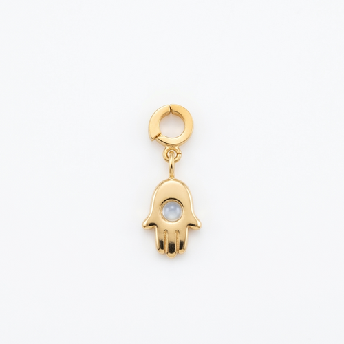 Orenza Hamsa Hand Pearl Charm - Gold Spiritual Charm - Waterproof Jewelry