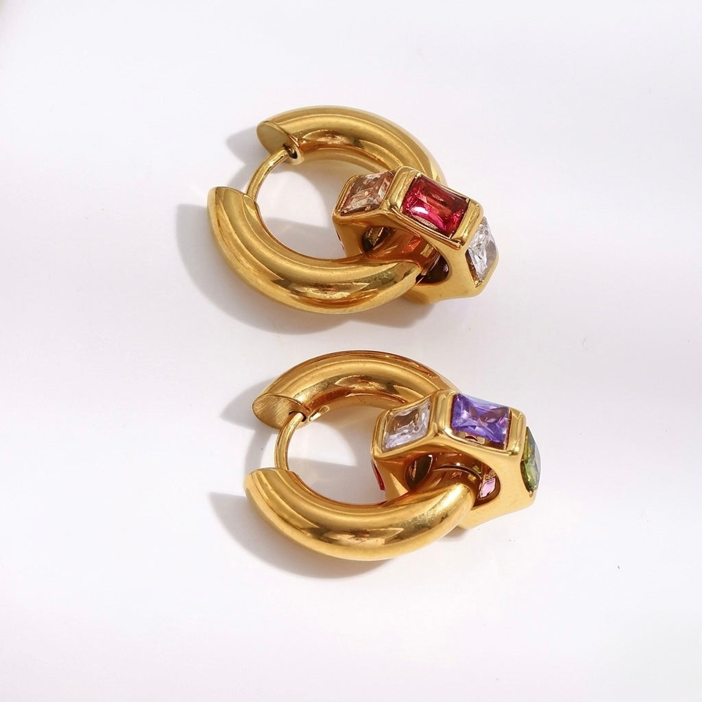 Orenza Skittle Huggie Earrings - Colorful Gemstone Gold Huggie Earrings - Candy Collection
