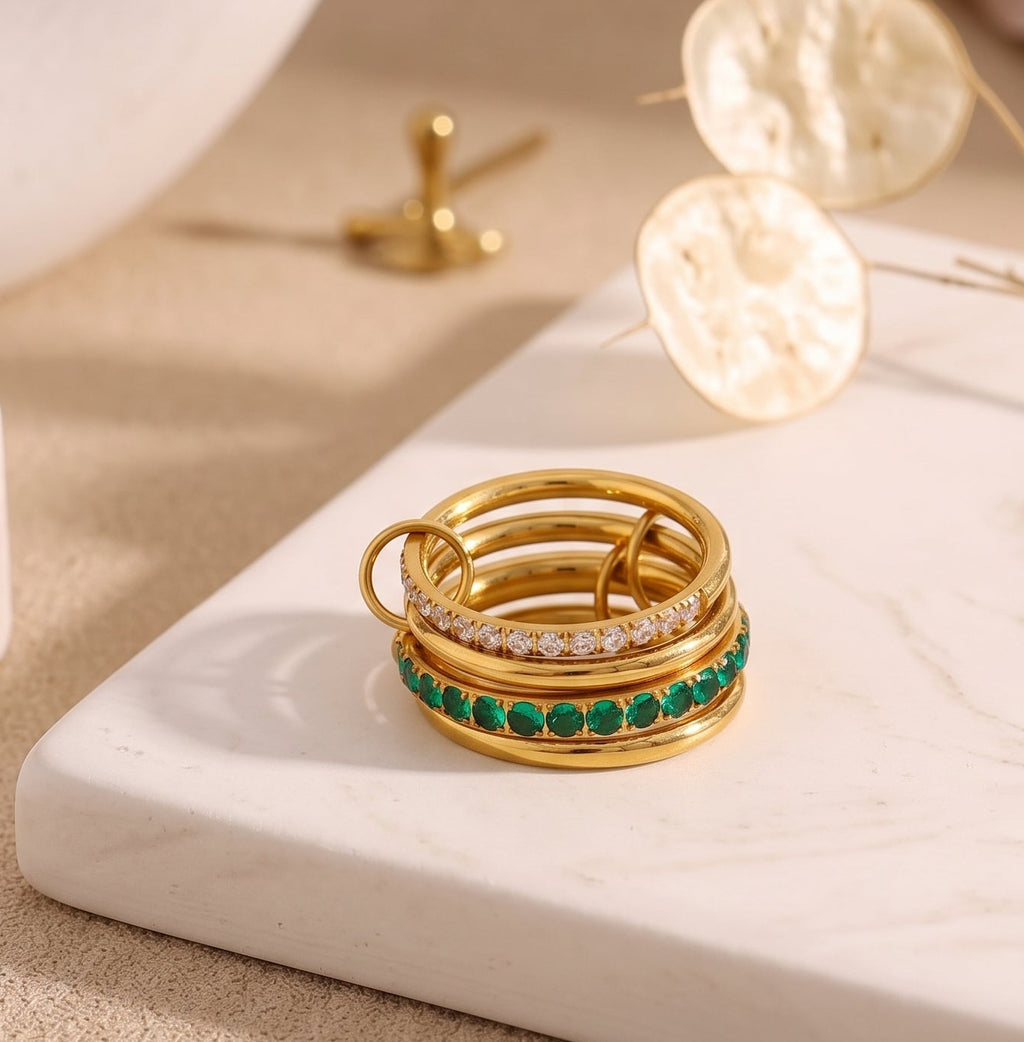 Emerald Interlinked Stack Ring