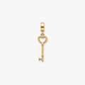 A gold key-shaped pendant charm with a heart-shaped key head, shown on a clean white background.
