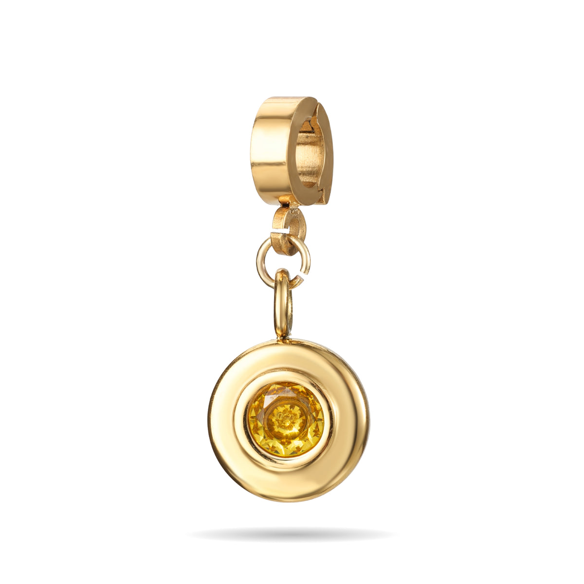 Orenza November Citrine Charm – Round Bezel Birthstone Charm – The Orbit Collection