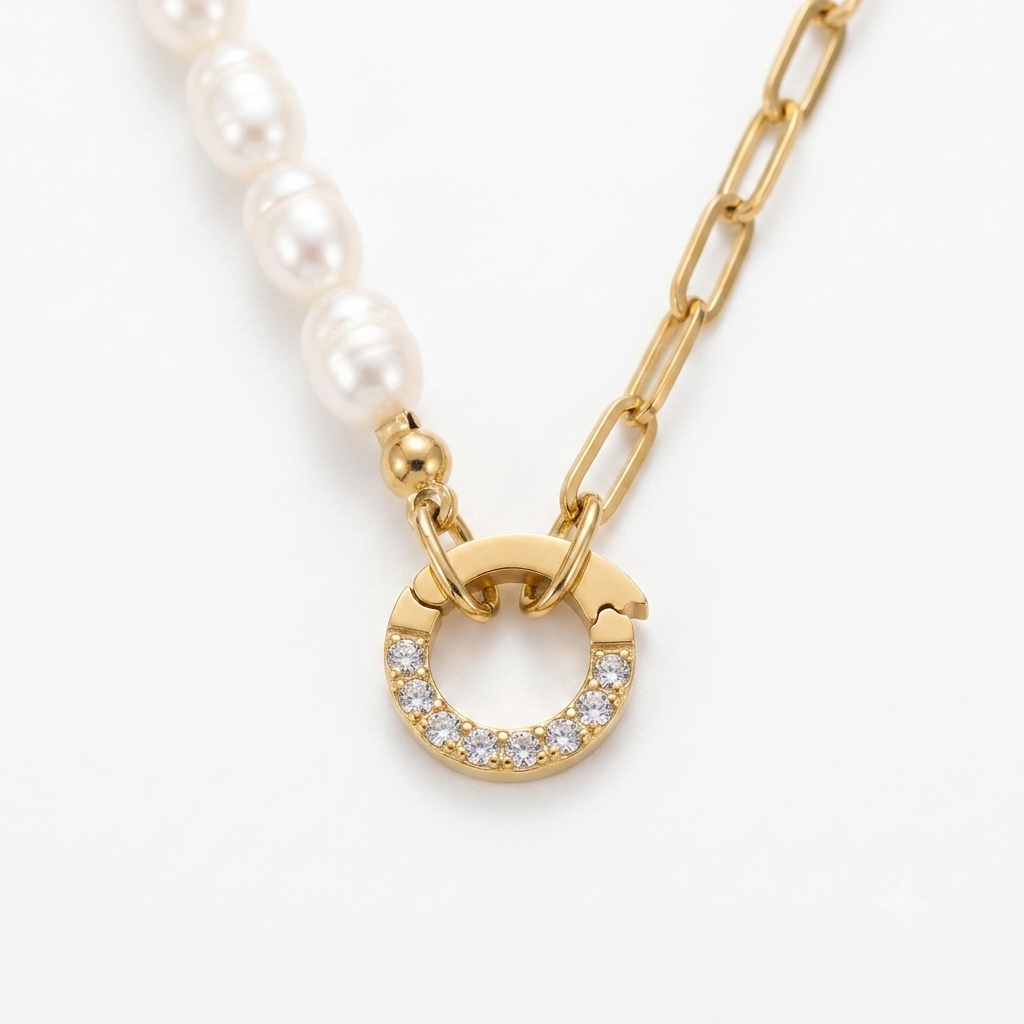 Orenza Pearl and Paperclip Chain – Pearl & Pavé Pendant Necklace