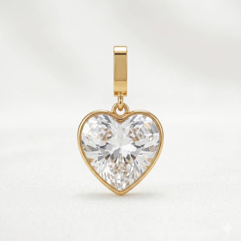 Orenza The Pure Heart Charm - Pave Crystal Heart Gold Charm - Waterproof Jewelry