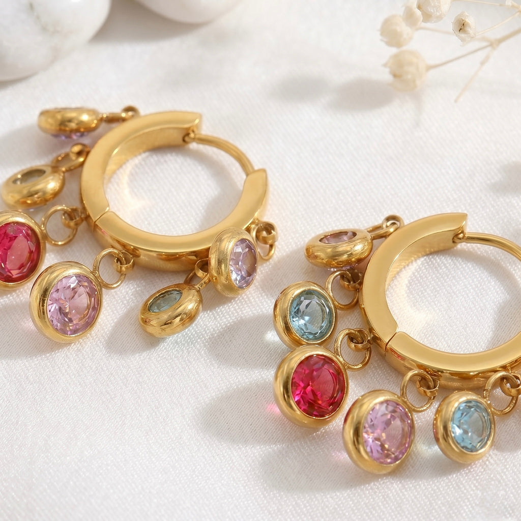 Orenza Candy Cluster Hoops - Multicolor Gemstone Dangle Hoop Earrings - Candy Collection