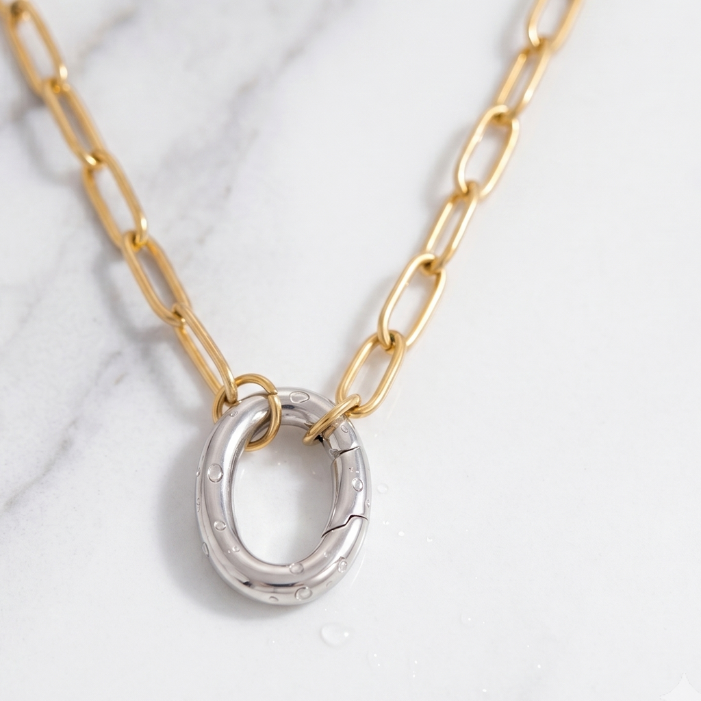 Orenza Mixed Metal Paperclip Chain - Close-Up Detail View