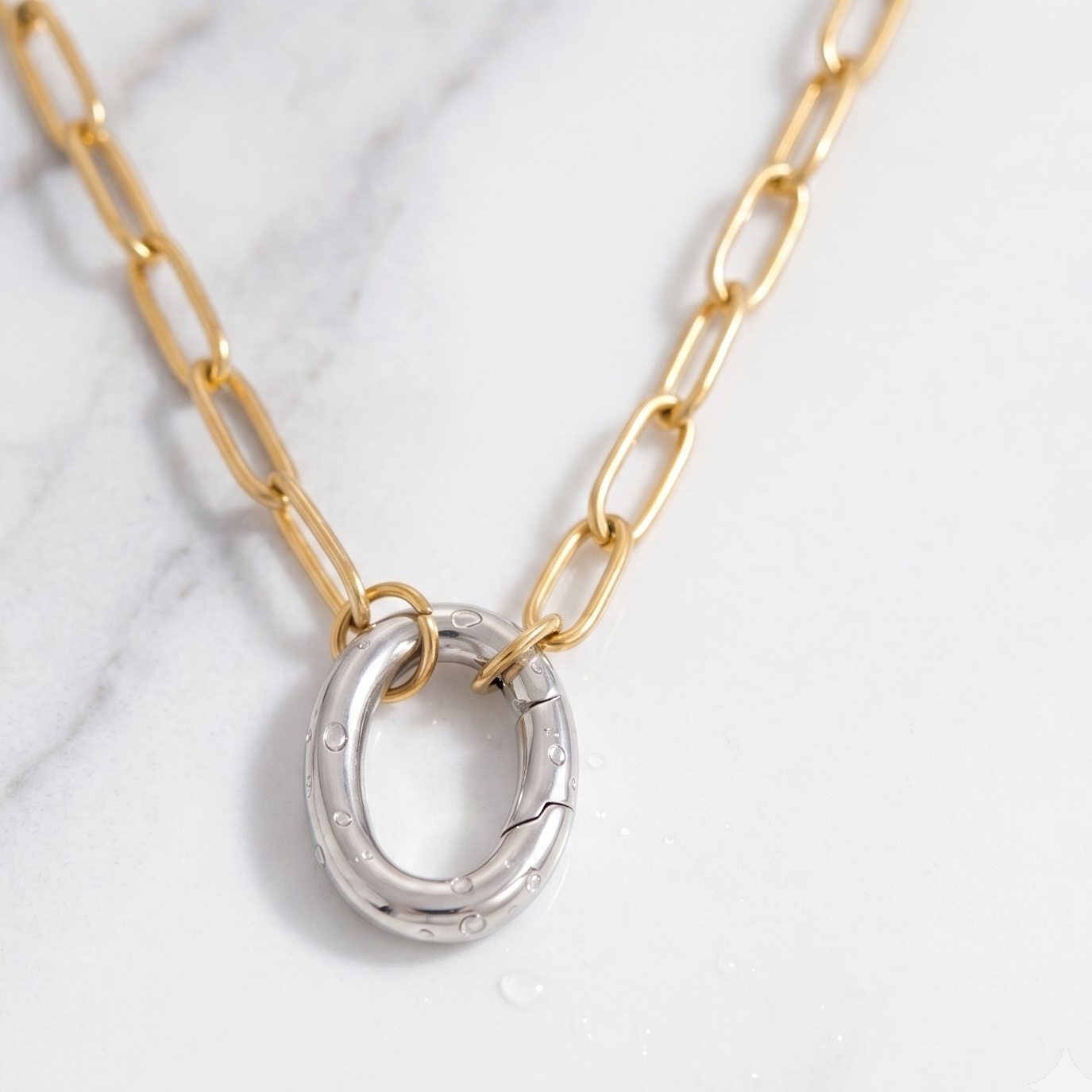 Orenza Mixed Metal Paperclip Chain - Close-Up Detail View