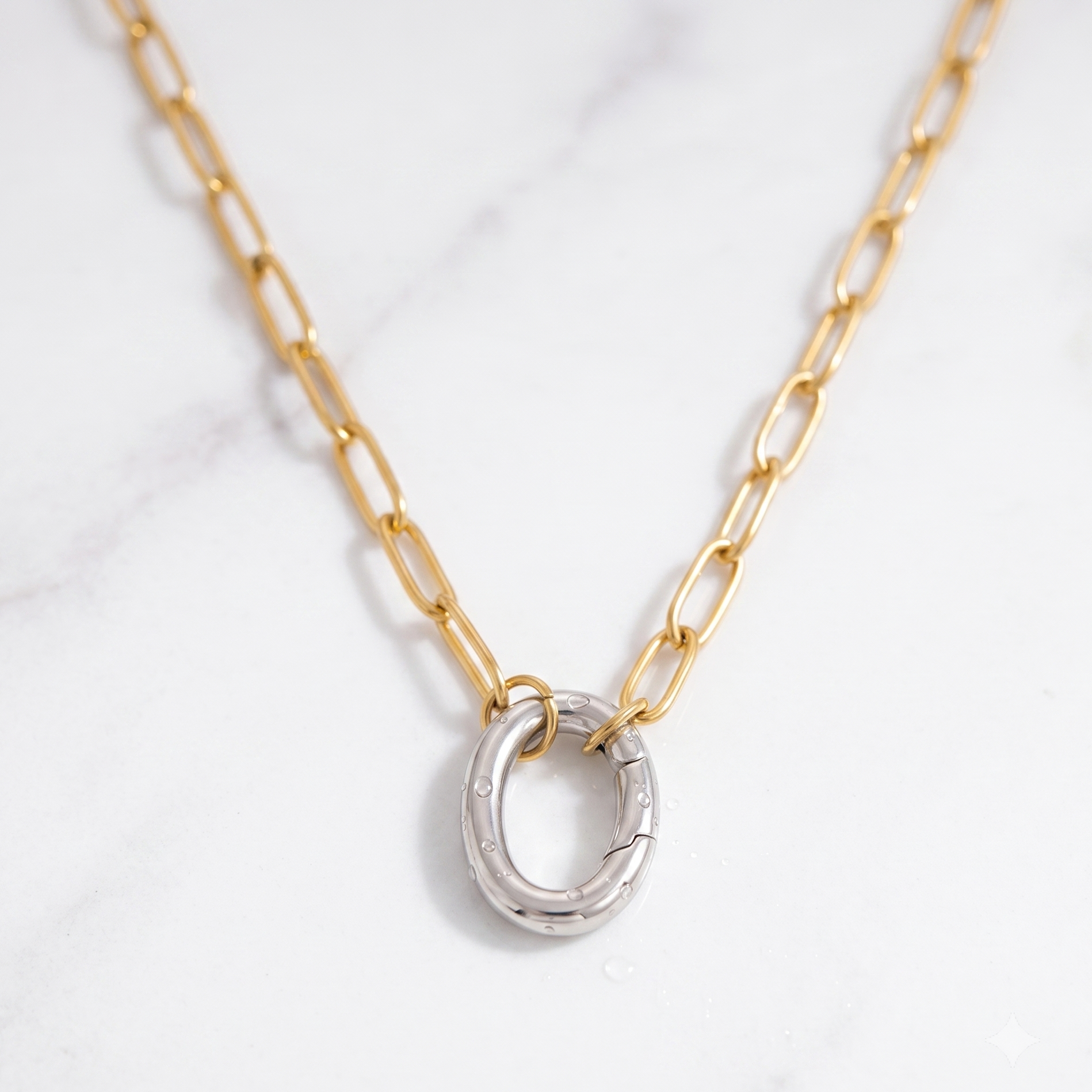 Orenza Mixed Metal Paperclip Chain Necklace - Two-Tone Gold and Silver Layering Necklace