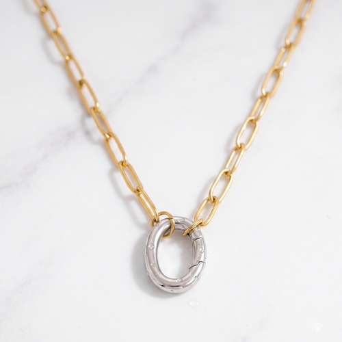 Orenza Mixed Metal Paperclip Chain Necklace - Two-Tone Gold and Silver Layering Necklace