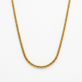 A close-up of a gold-toned chain necklace, shown draped in a U-shape against a plain white background.